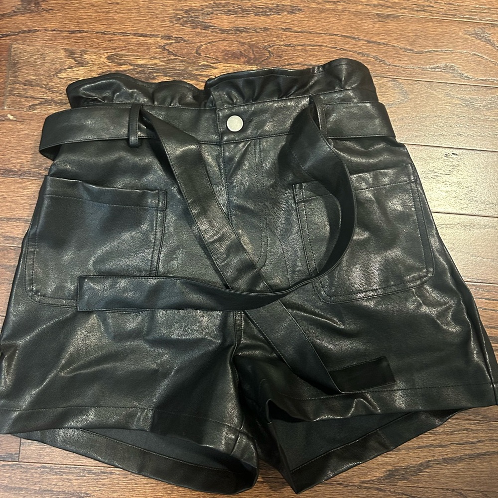 Francesca's Collections Black High Waist Leather Shorts